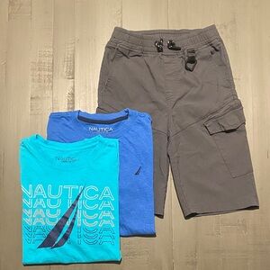 Nautica Aqua & Royal Blue Tees w/ Charcoal Cargo Shorts